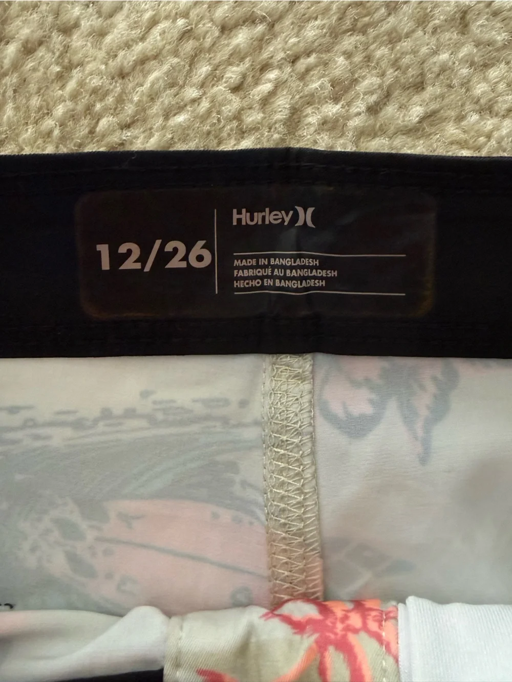 Hurley Boys Cream Boardshorts with Pink & Teal Floral Print